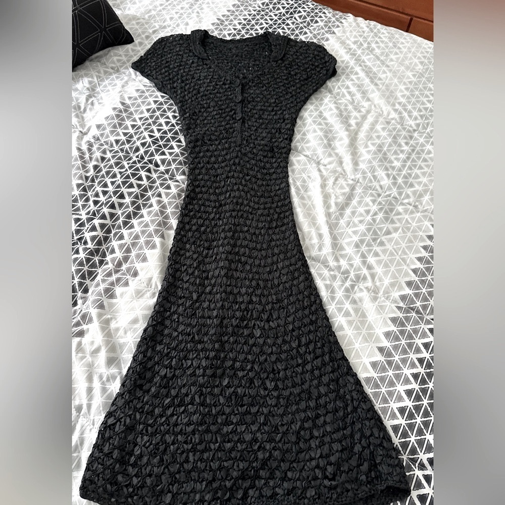 1940/50s Vintage Silk/Taffteta Crochet See Thru Deep V Dress